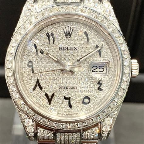 fake ice out rolex|iced out rolex arabic dial.